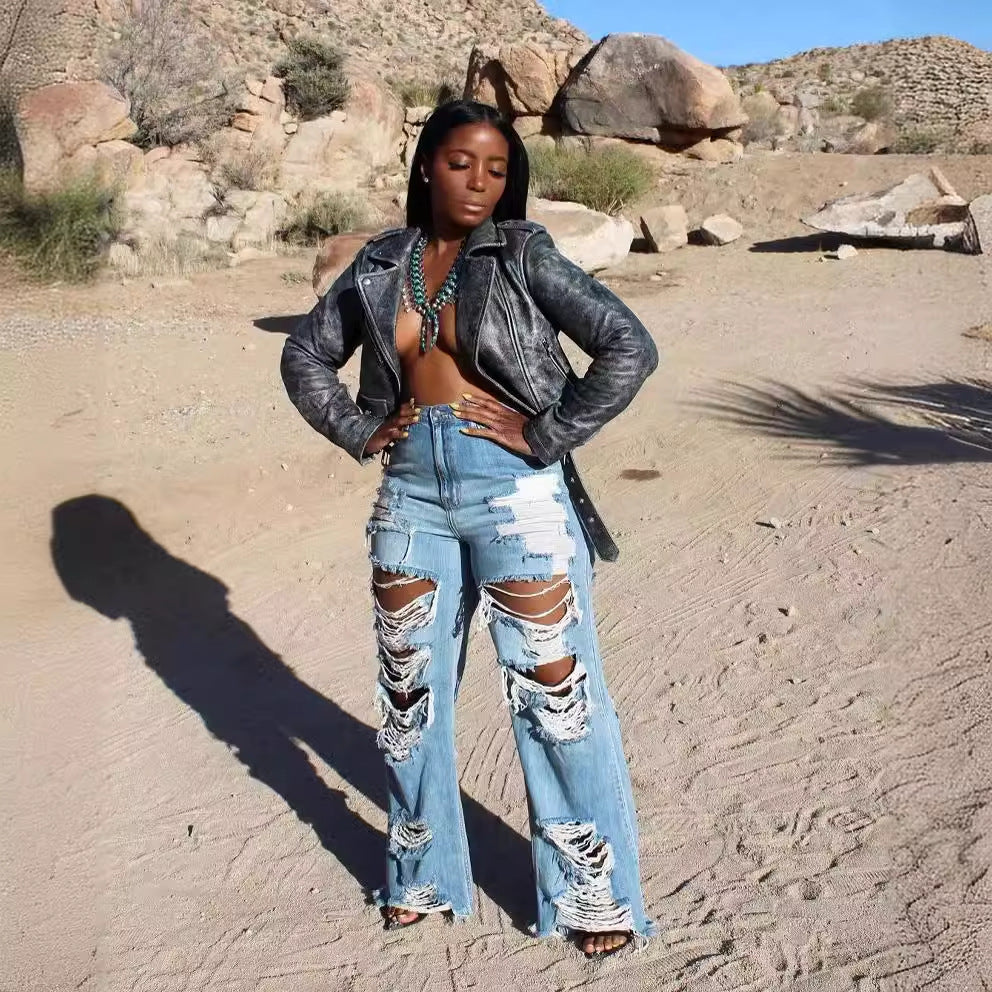 Pretty Elegant Sexy Fashion Burnt Ripped Pants