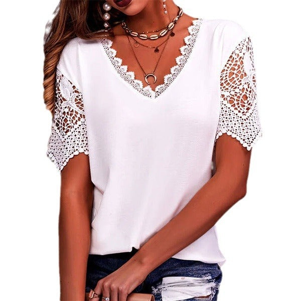 Women's T-shirt Popular Lace Stitching Loose Sleeve Shorts