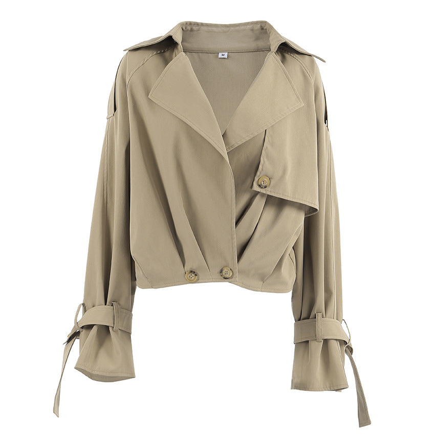Women's Leisure Cargo Windbreaker Design Loose Collar Coats