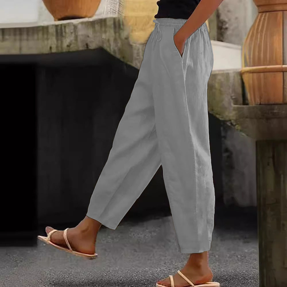 Women's Linen Solid Color Fashion Casual Daily Pants