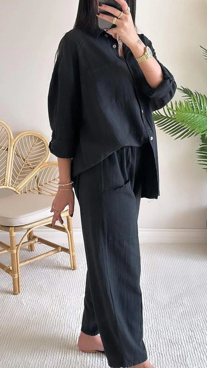 Women's Summer Set Cotton Linen Shirt Outfit Plus Size