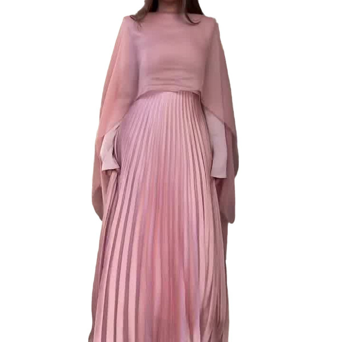 Women's Autumn Pink Pleated Temperament Long Sleeve Dresses