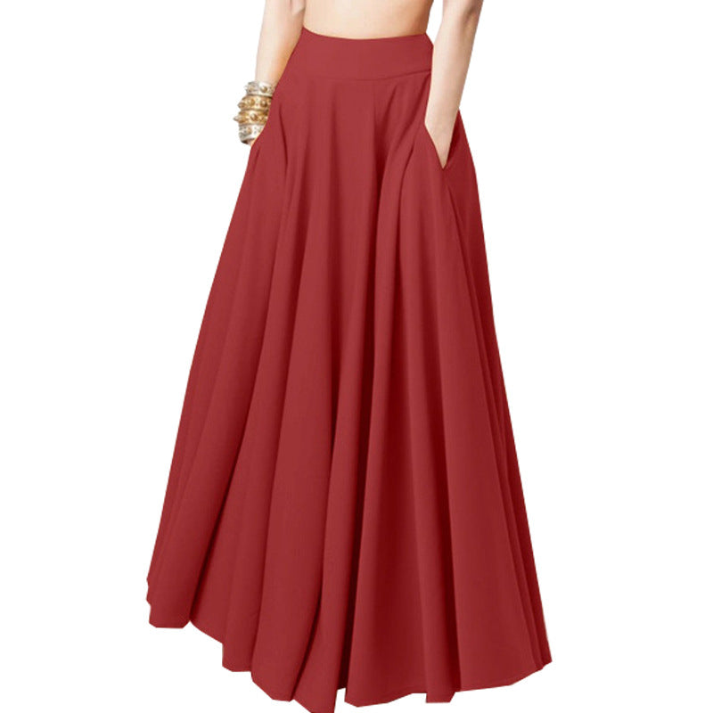 Women's Spring Solid Color Long Pleated Elastic Skirts