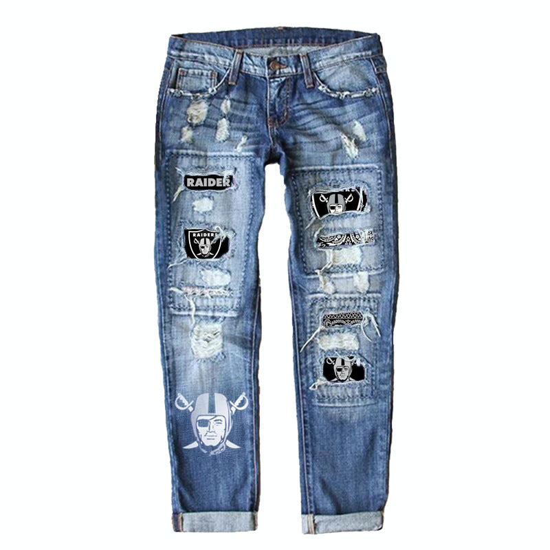 Women's Fashion Wear Straight Ripped Printed For Jeans