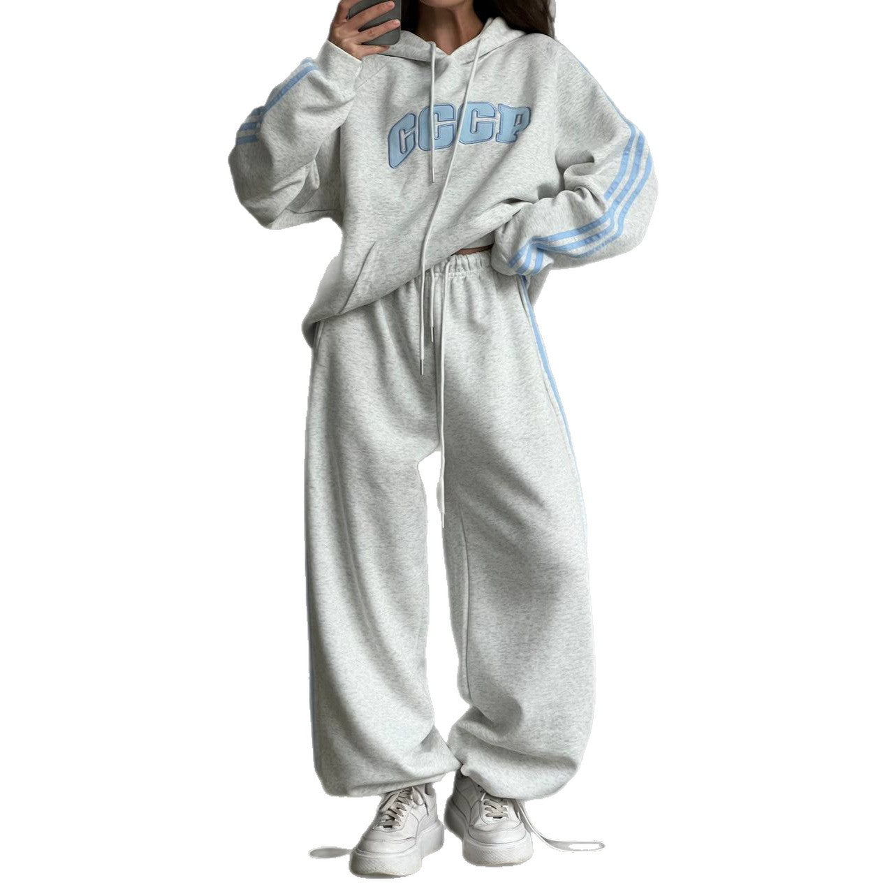Patchwork Hooded Loose Long Sleeves Pullover Suits