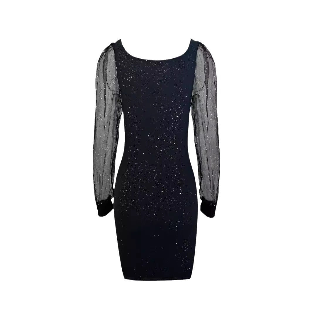 Women's Elegant Sexy Mesh Sleeves Gilded Sheath Dress