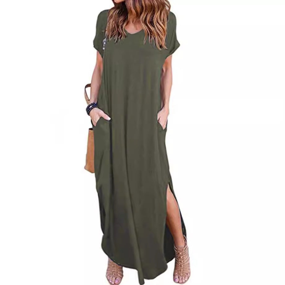 Innovative Slouchy Long Dress Pocket Split Dresses