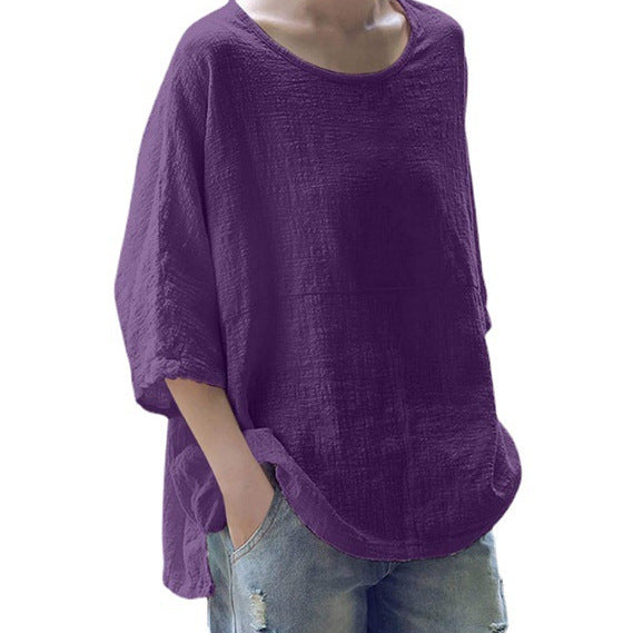 Women's Length Sleeve Pullover Loose Round Neck Blouses