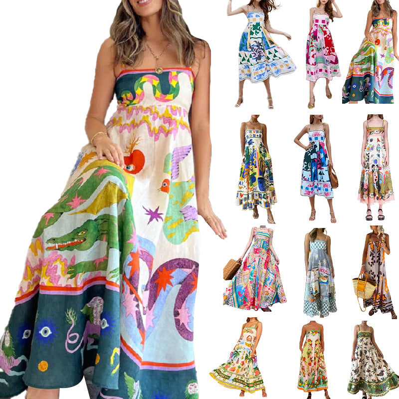 Women's Autumn Elegant High Waist Print Sling Clothing