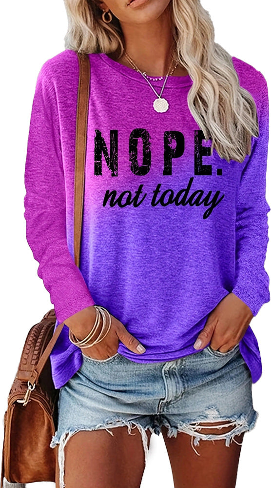 Women's Letter Print Long Sleeve Round Neck Blouses