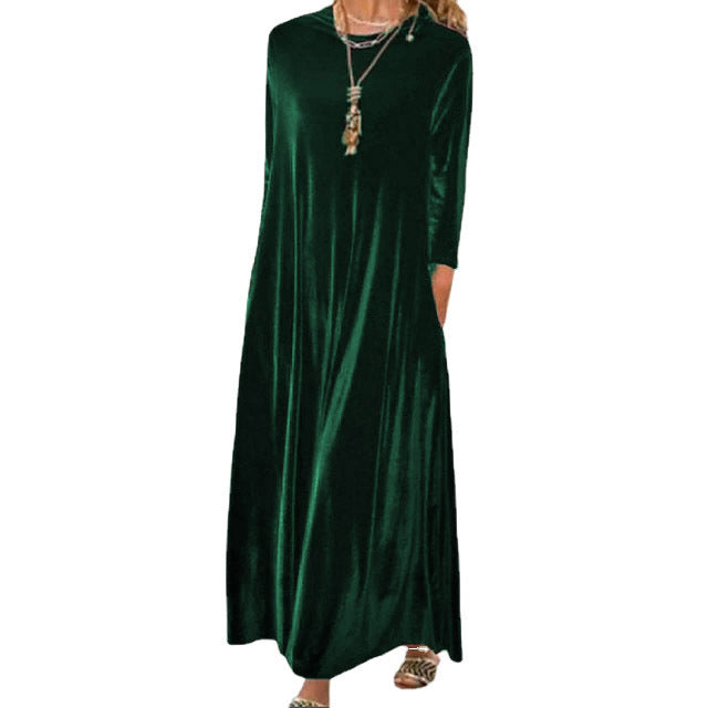 Gold Veet Slimming Temperament Crew Neck Dresses