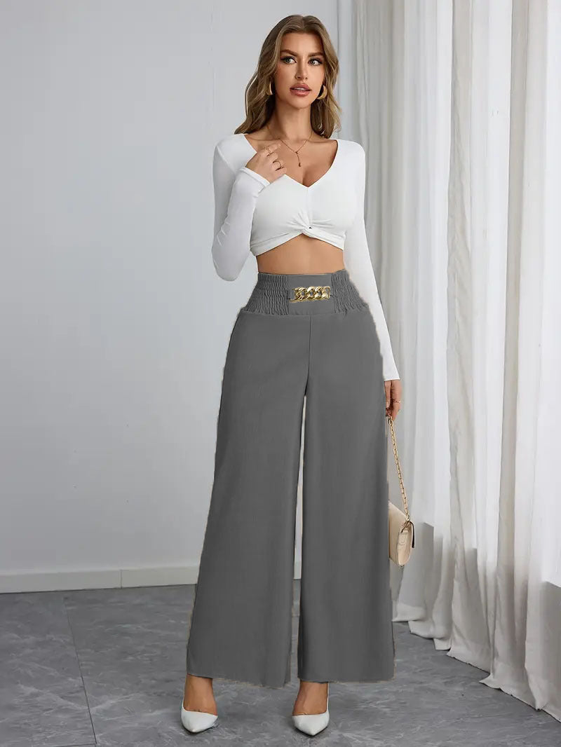 Waist Slimming Temperament Commute Solid Color Pants