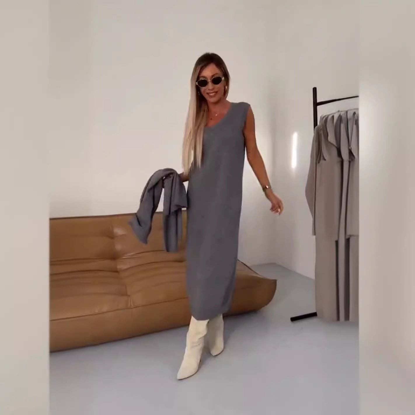 Dress Turtleneck Long Two-piece Solid Color Dresses