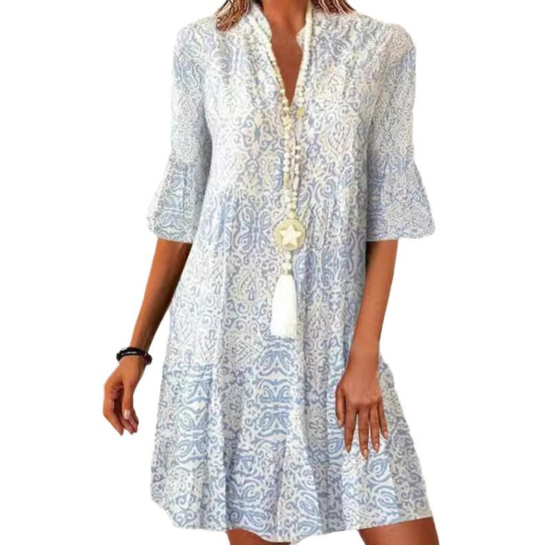 Women's Summer Loose Half Sleeve Printed Dress