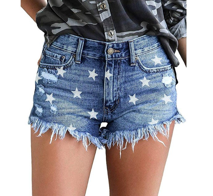 Women's Glamorous Spring Ripped Tassel Denim Shorts
