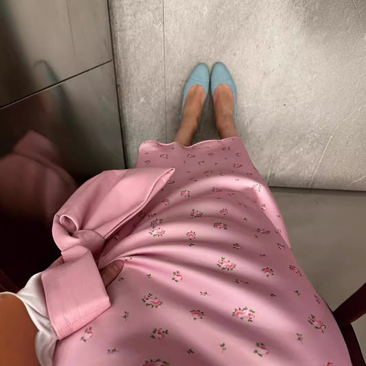 Printed Elegant Floral Satin High Waist Skirts