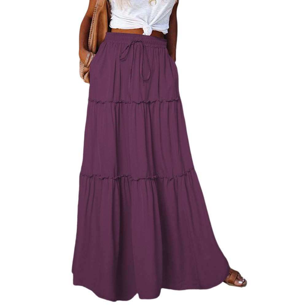 Women's Wooden Ear Layered High Waist Elastic Skirts