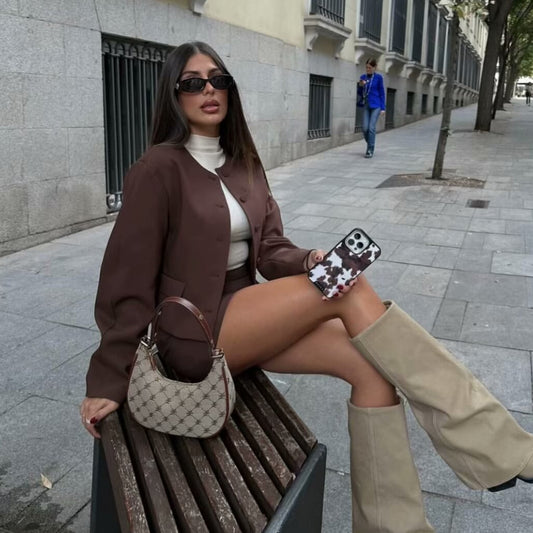 Autumn Balloon Style Round Neck Mini Suits