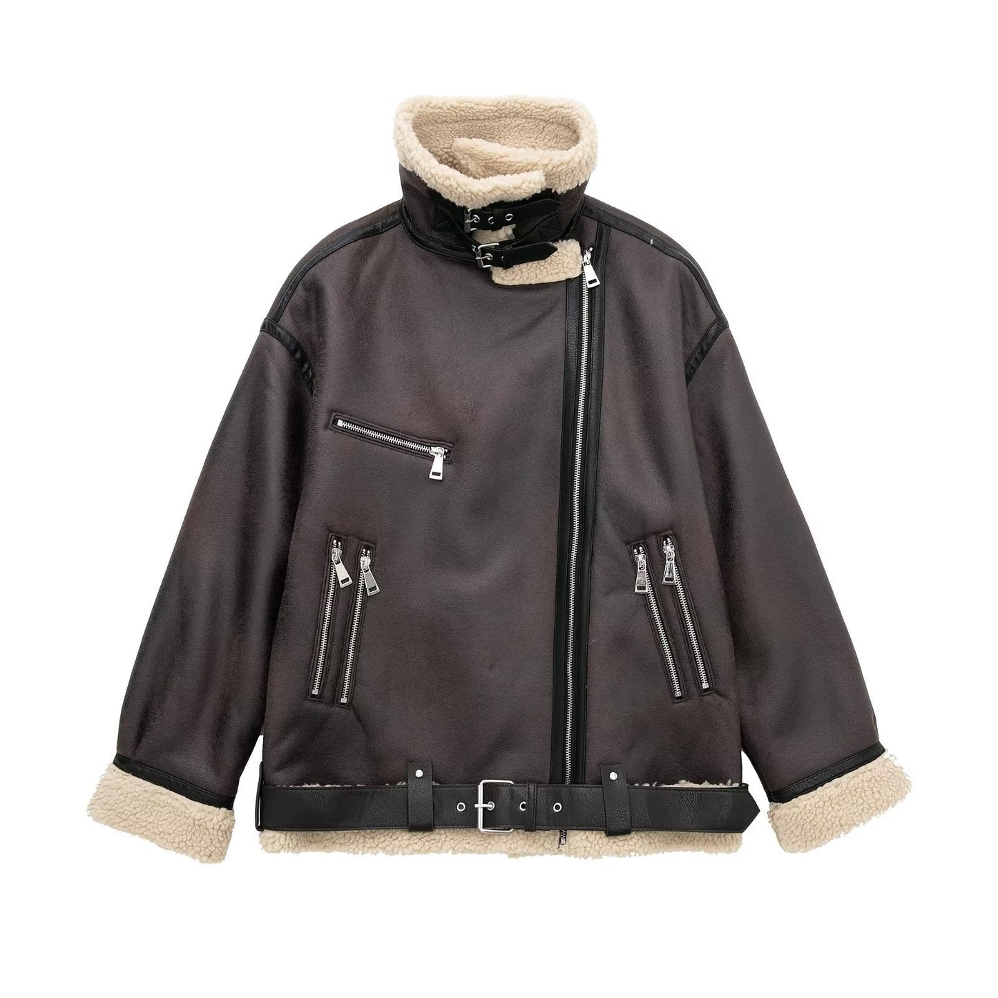 Women's Stand Collar Long Sleeve Stitching Fleece Coats
