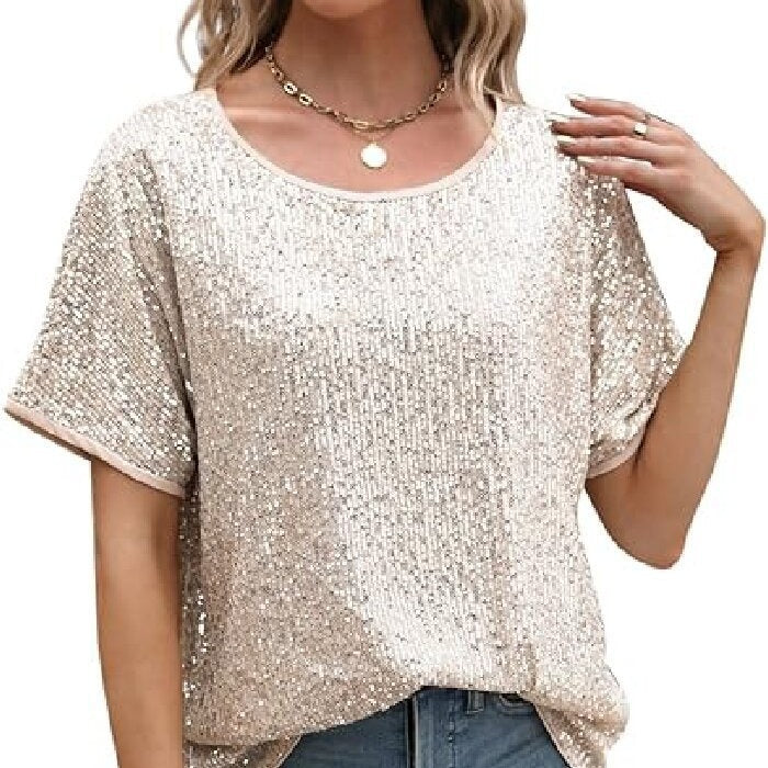 Loose Sequins Shoulder Sleeve Casual Sequin Tops