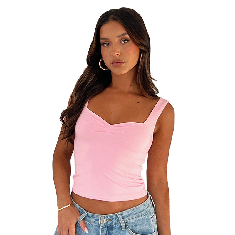 Women's Patchwork Navel Solid Color Square Collar Blouses