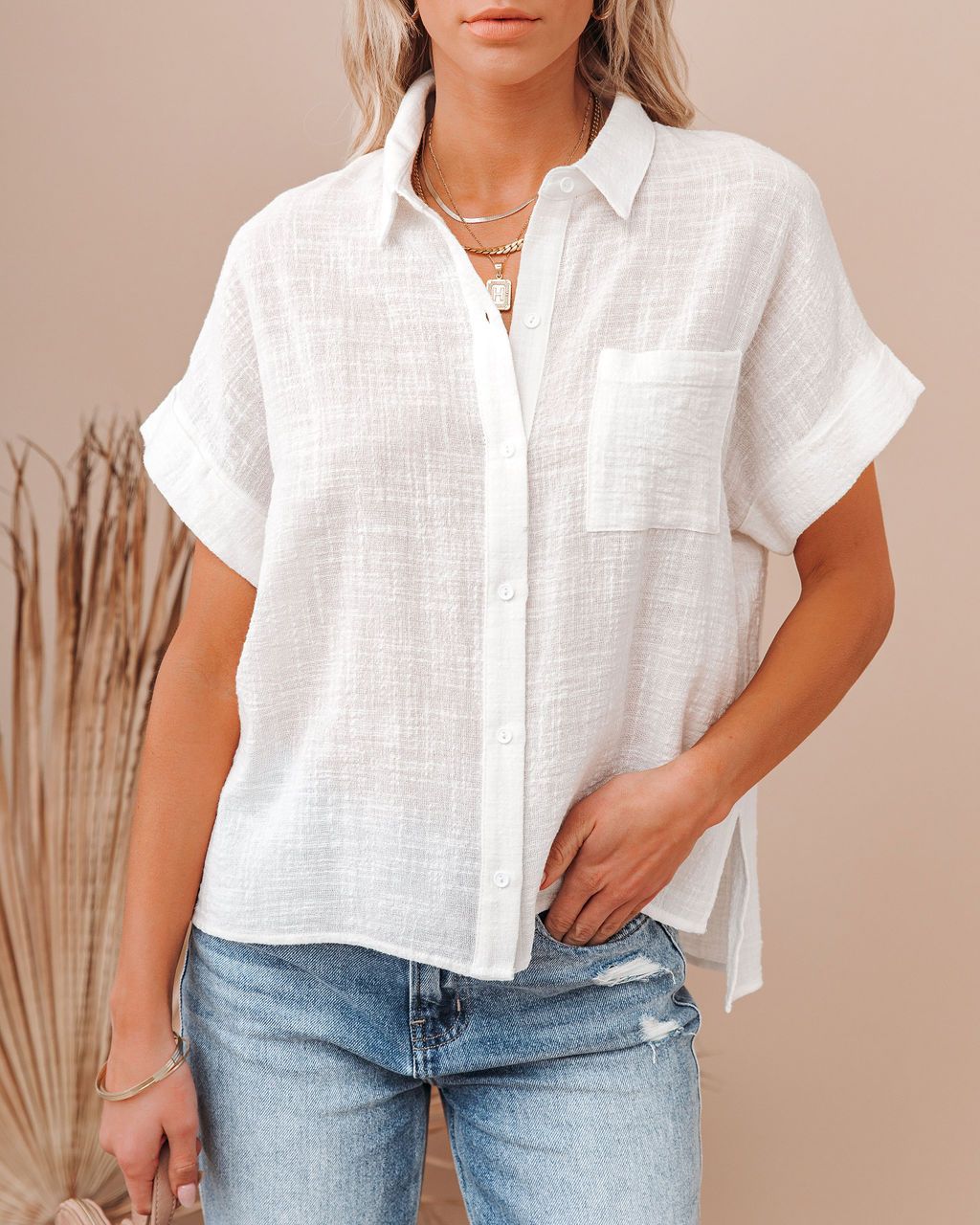 Women's Summer Cotton Linen Shirt Sleeve Lapel Blouses