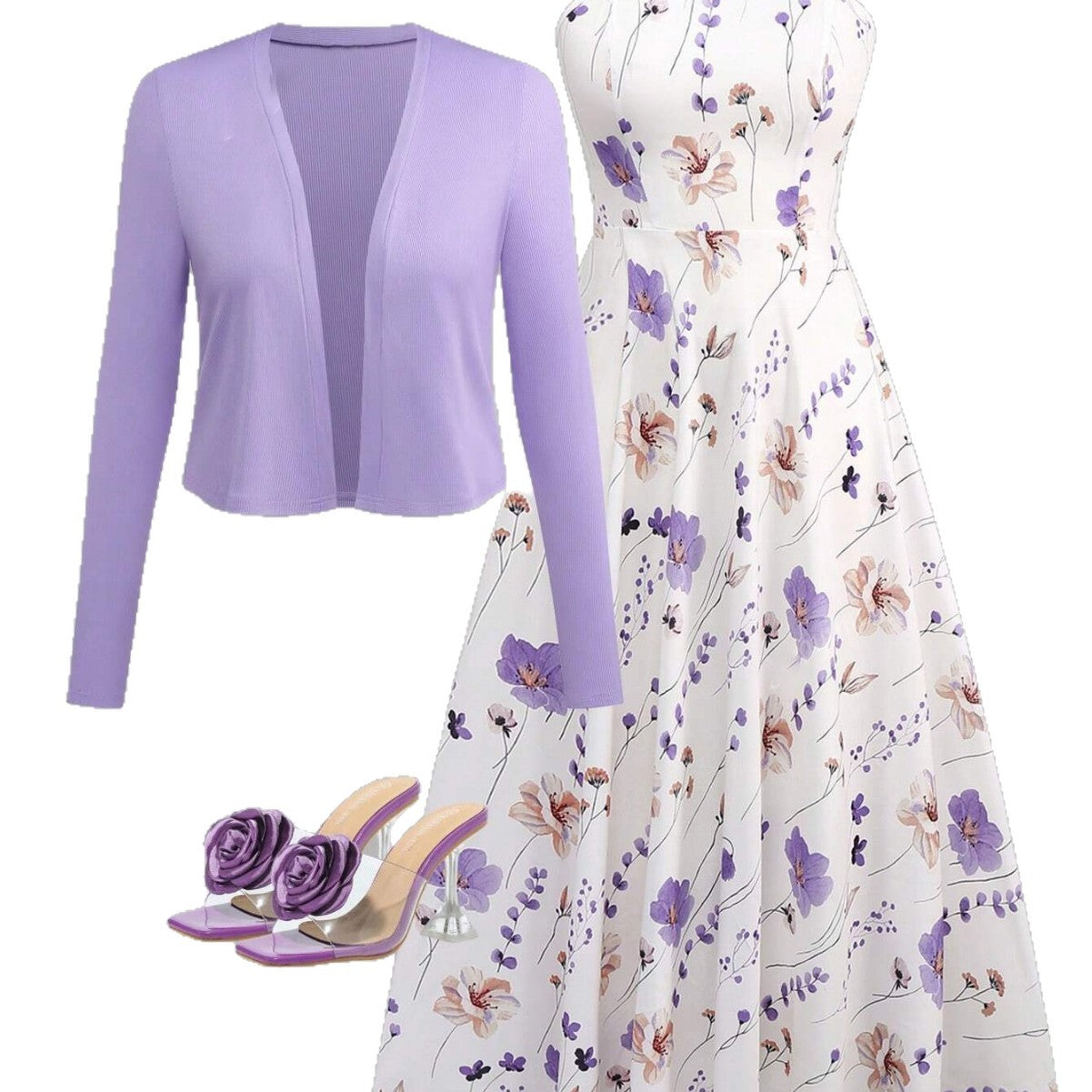 Women's Two-piece Purple Printed Elegant Suspender Dress