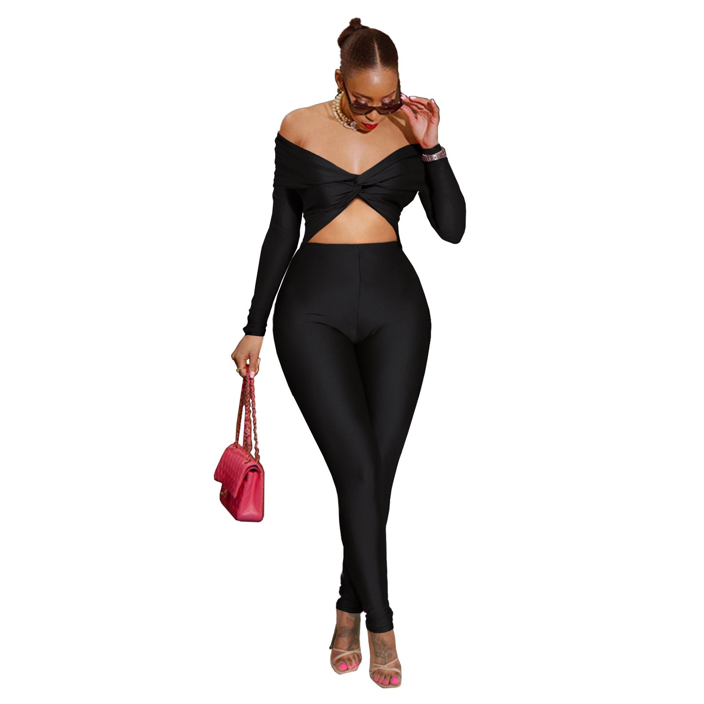 Women's Twist Navel Sexy High Waist Long Jumpsuits