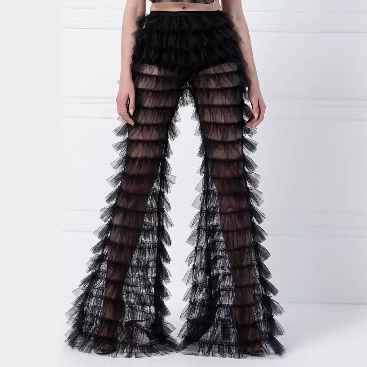 Fashion Layered Mesh Bell-bottoms Sexy Trousers Pants