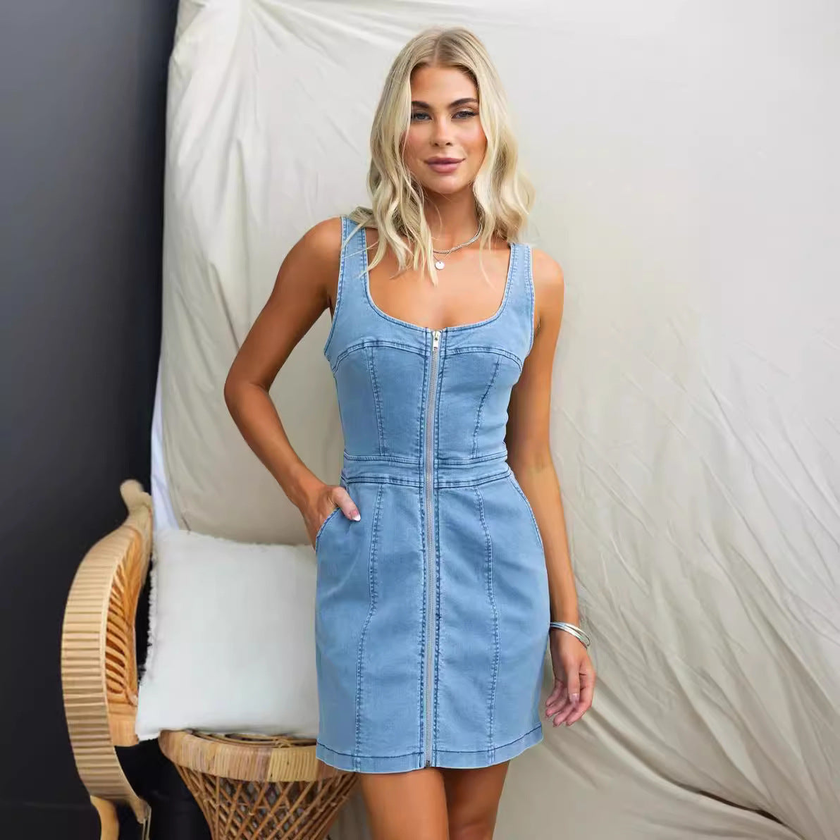 Women's Fashion Casual Slim Fit Denim Sleeveless Dresses