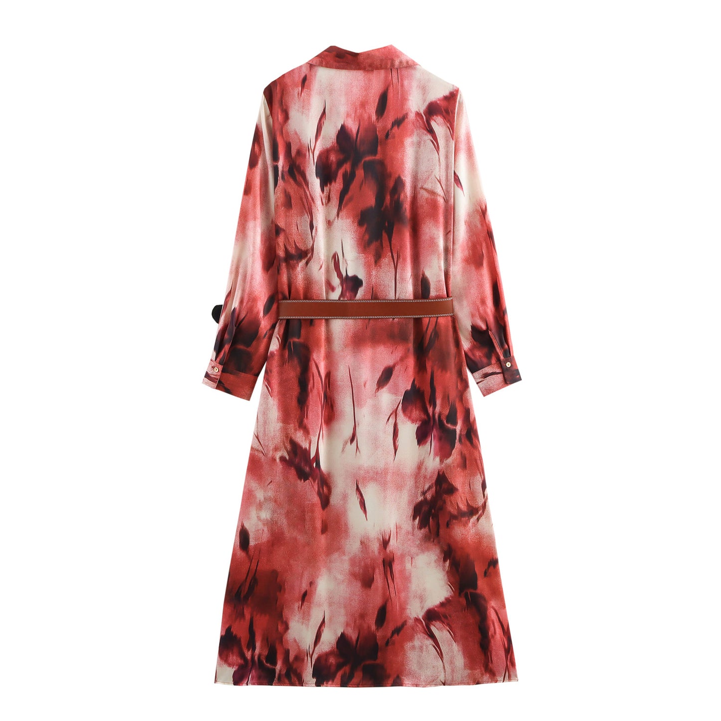 Women's Fashion Temperament With Belt Silk Satin Dresses