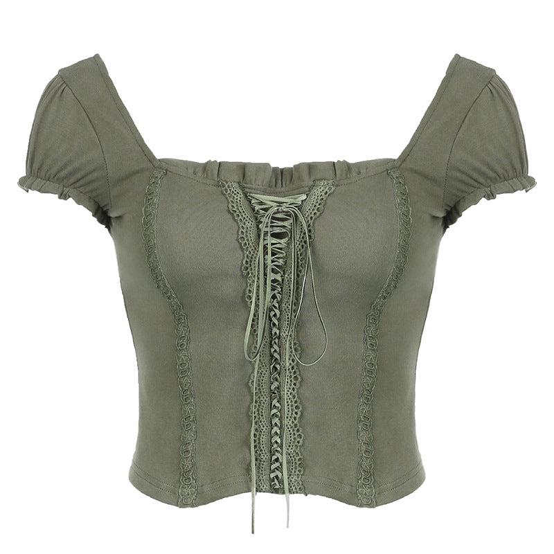 Ear Stitching Tied Niche Hot Puff Blouses