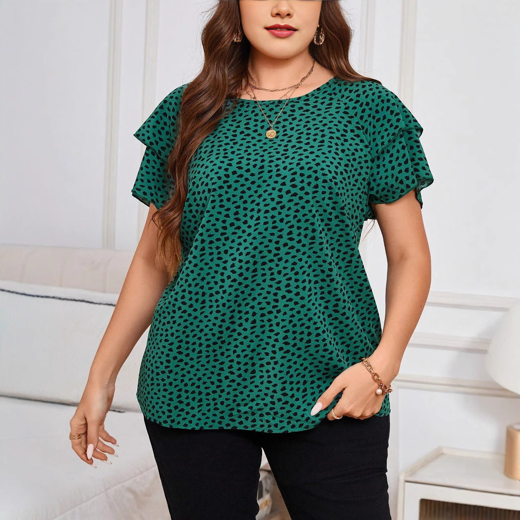 Women's Printed Ruffle Sleeve Slim Fit Comfortable Blouses