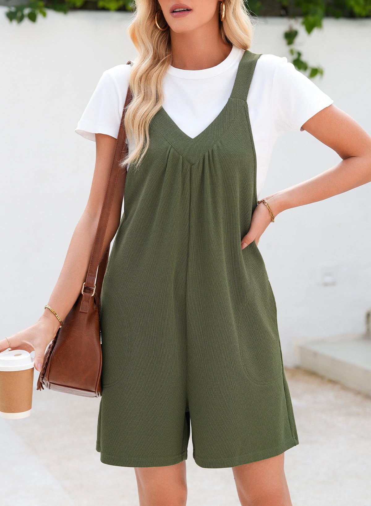 Women's Sleeveless Waffle Solid Color Knitted Side Jumpsuits