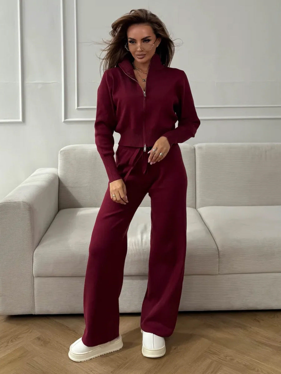 Zipper Knitting Temperament Commute Double Open Suits