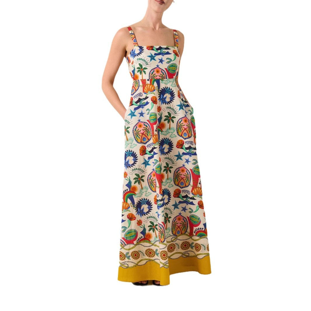 Personality Fashion Linen Printed Large Swing Vests