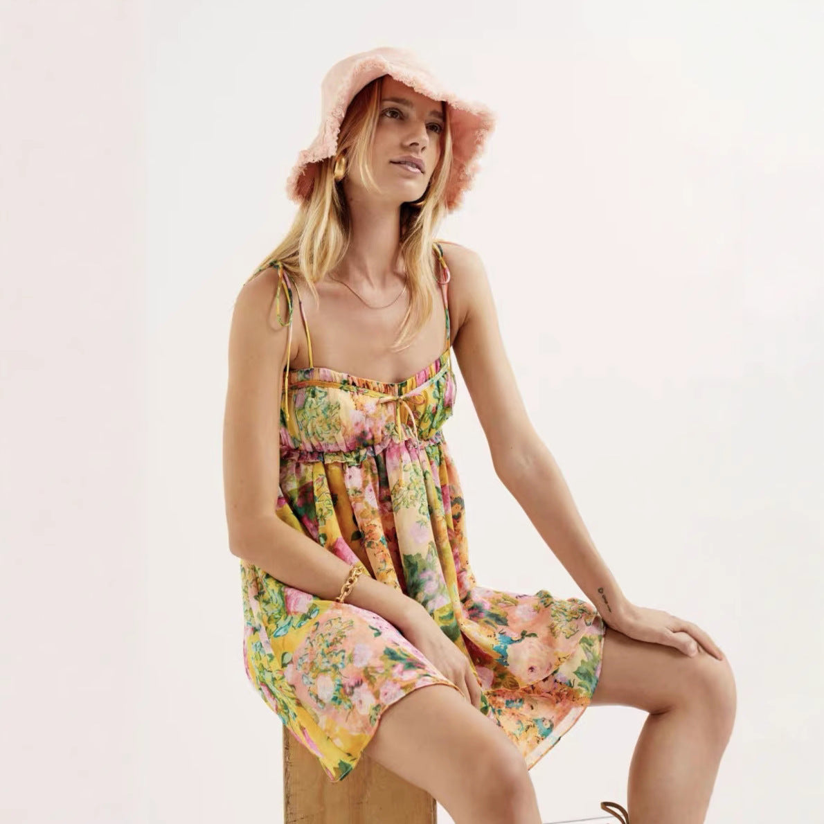 Dress French Minority Wooden Ear Chest Color Matching Dresses