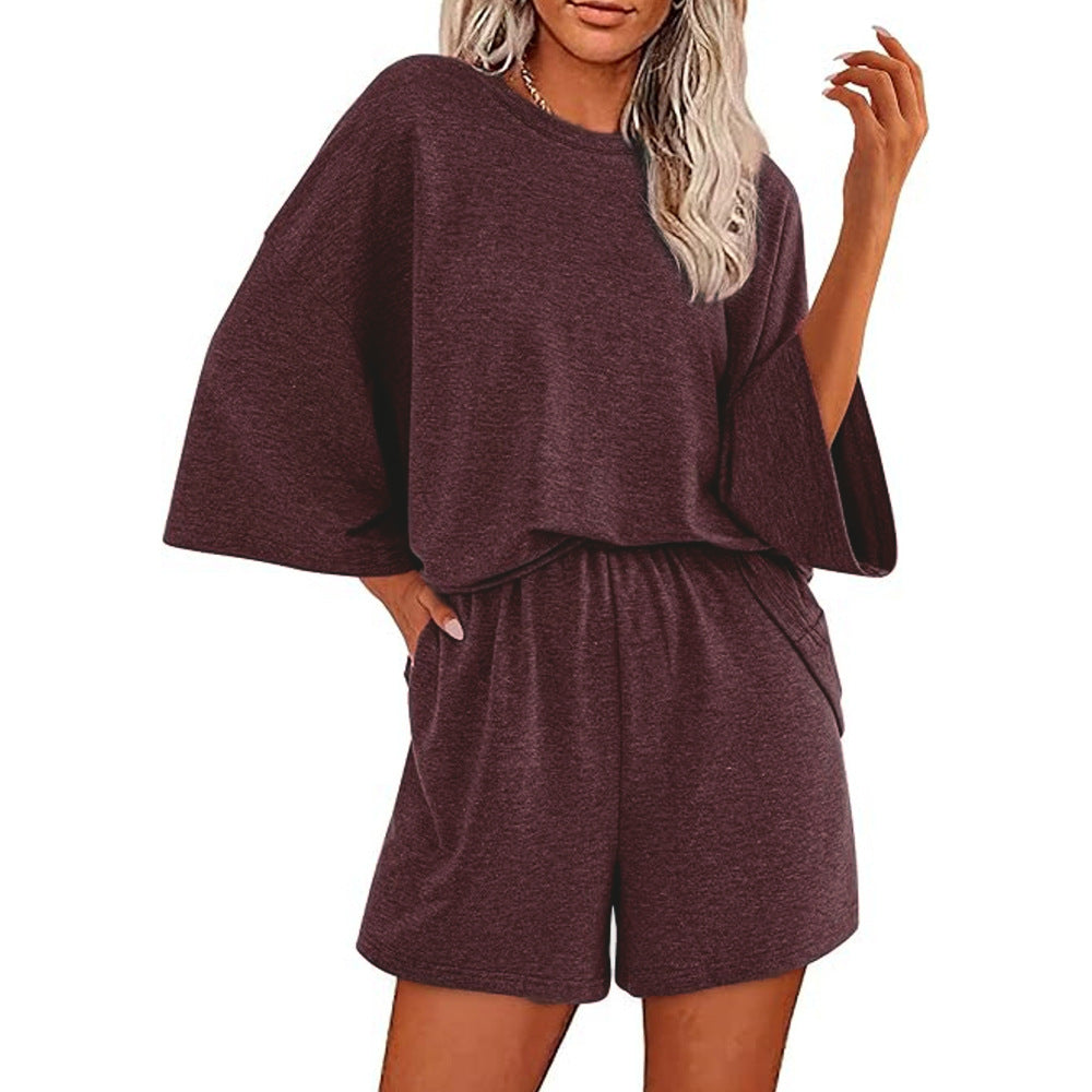 Women's Loose Round Neck T-shirt Sleeve Two-piece Fashion Casual Suit