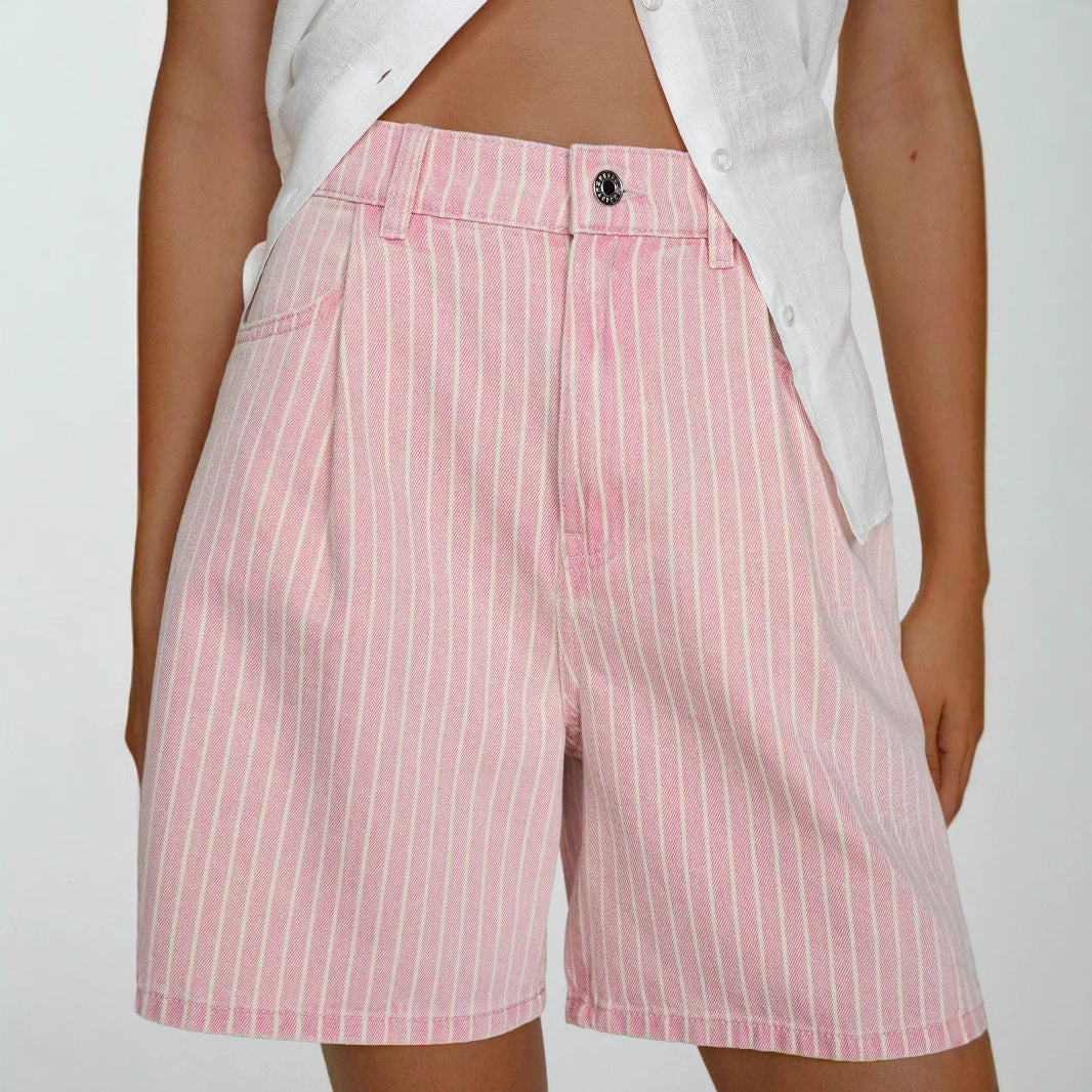 Women's Fashion Casual Striped Loose High Waist Jeans
