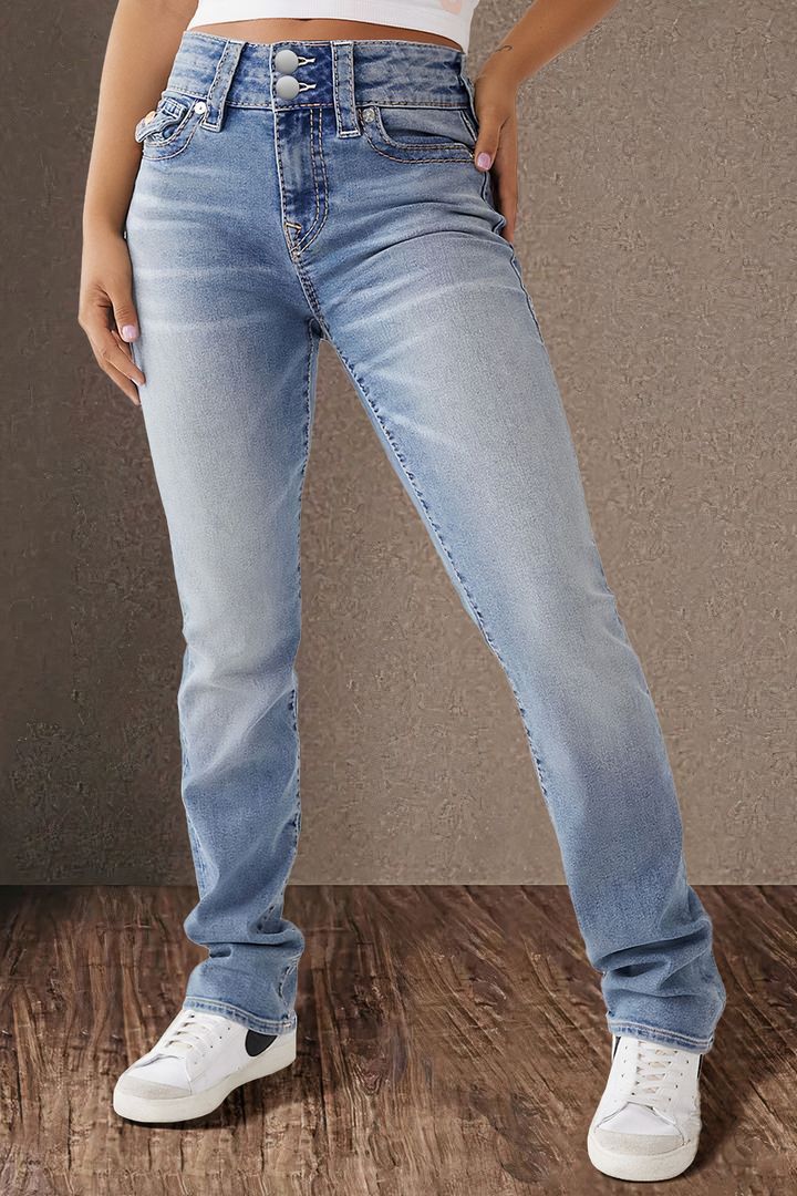 Women's Spring Double Button Straight Elegant Trousers Jeans
