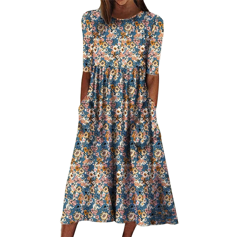 Women's Neck Half Sleeve Pullover Loose Casual Dresses