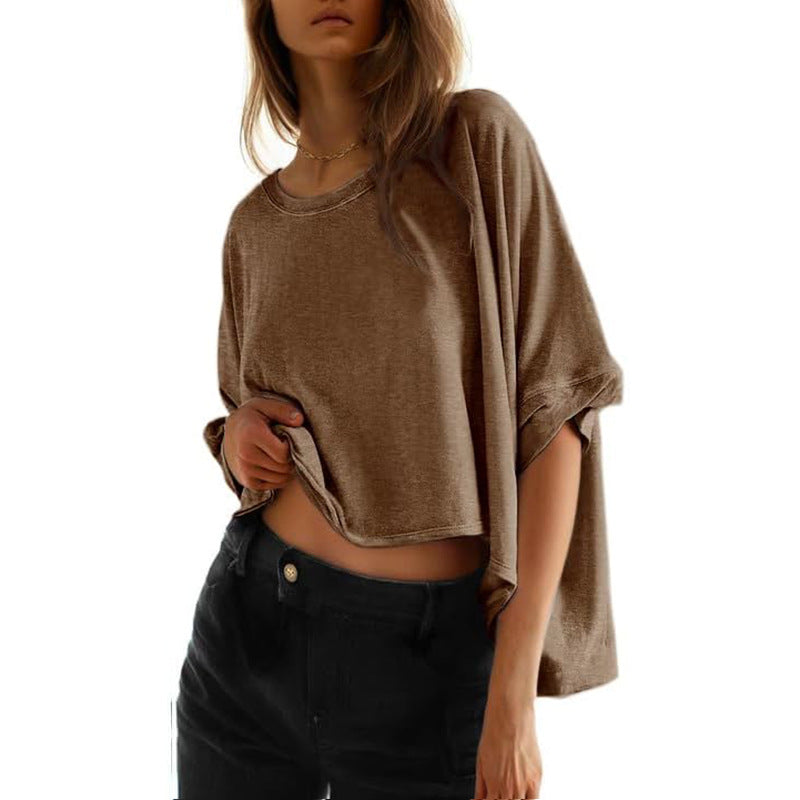 Women's Casual Oversized Batwing Sleeve Dislocation Twisted Blouses