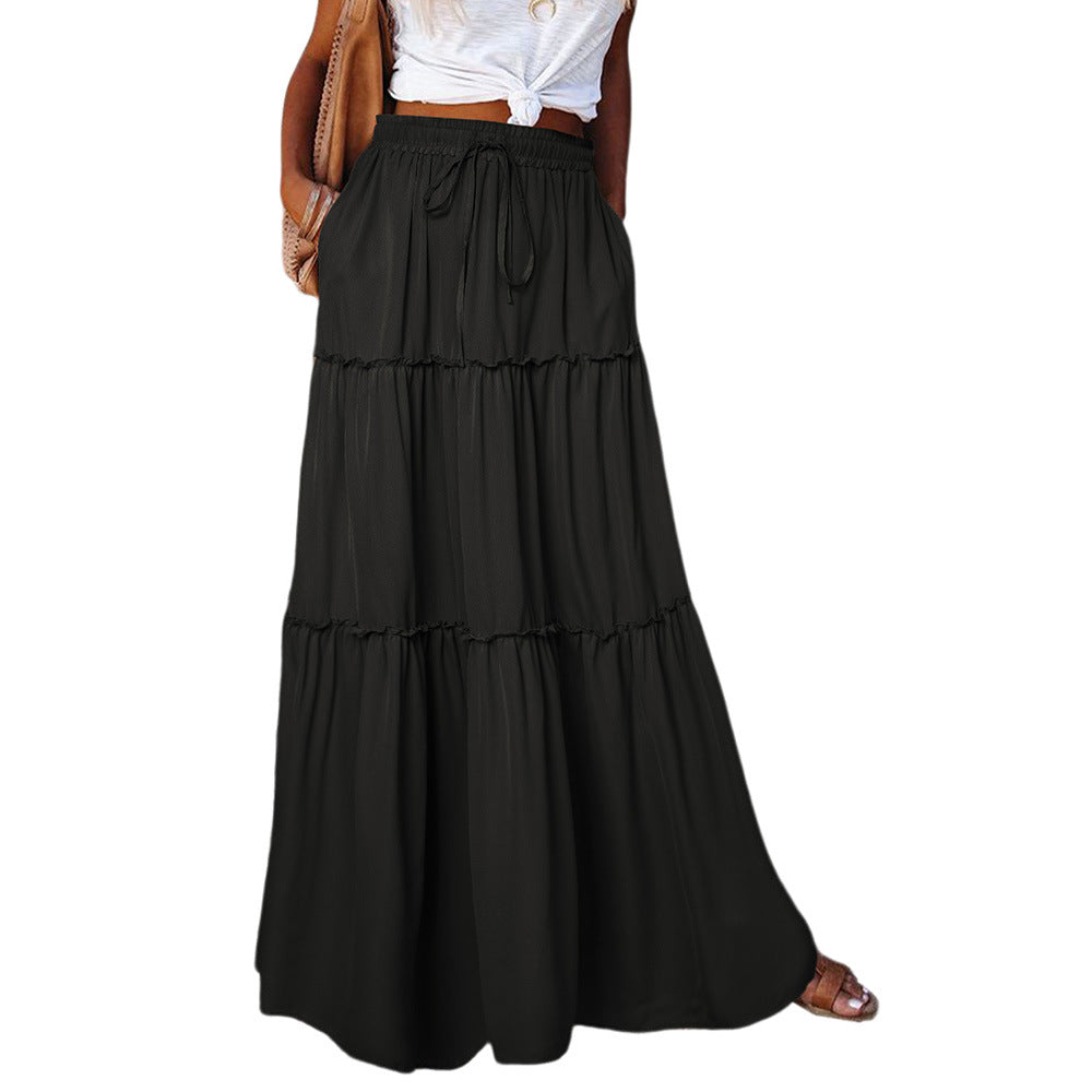 Women's Wooden Ear Layered High Waist Elastic Skirts