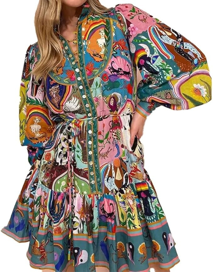 Fashion Puff Sleeve Lotus Leaf Hem Dresses