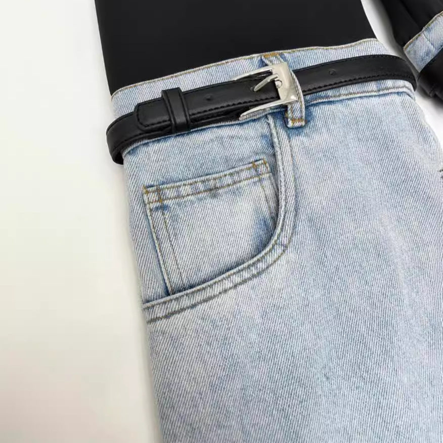 Women's Sense Color Contrast Patchwork Spring Niche Personality High Jeans