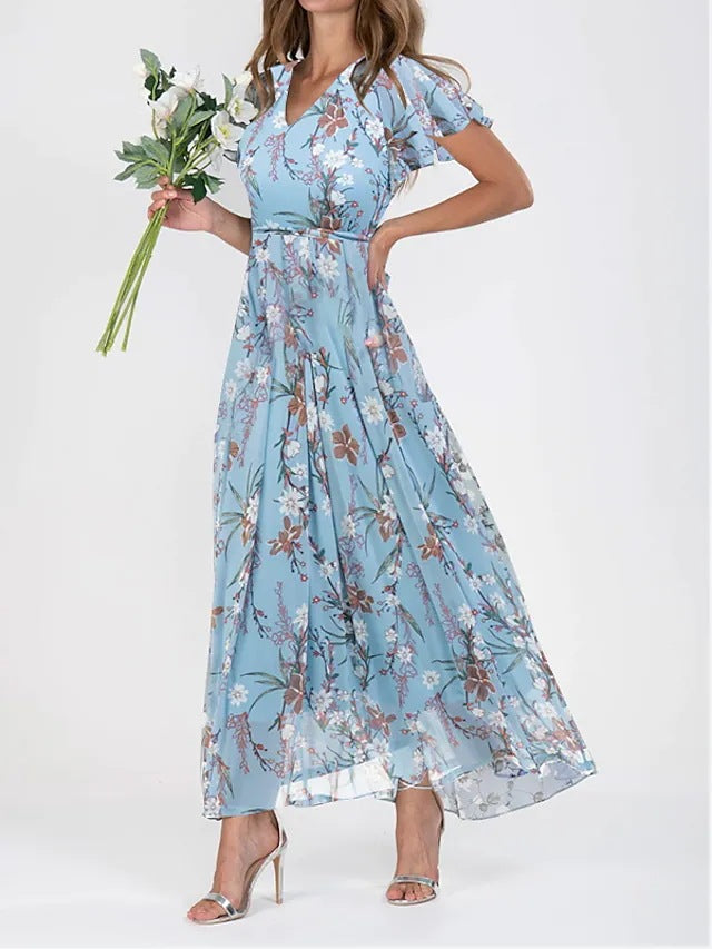 Large Swing Dress Chiffon Floral Sleeve Shorts