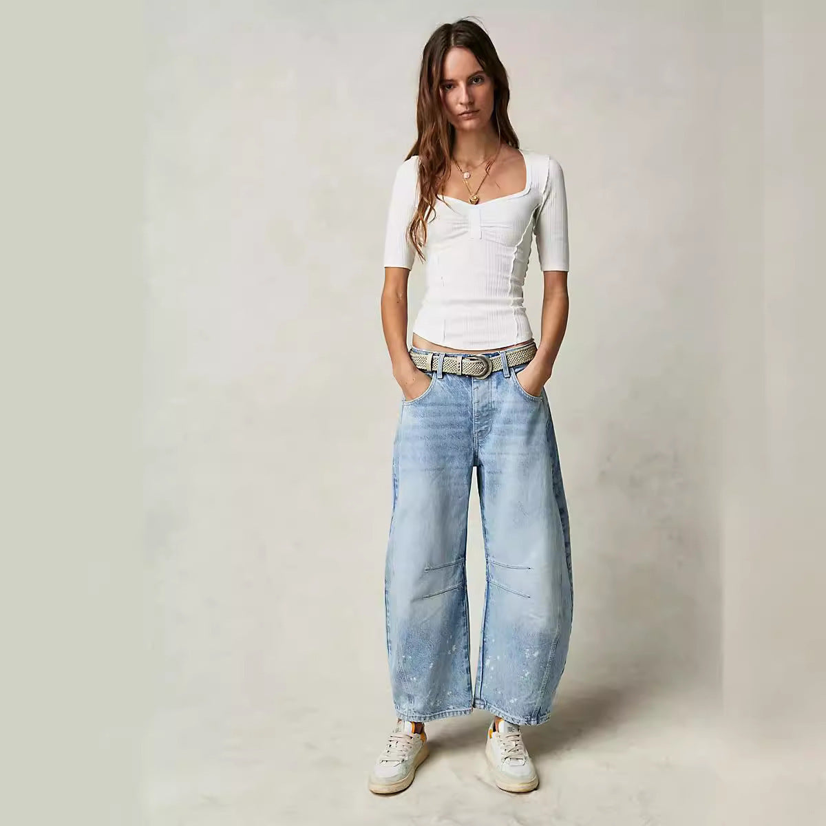 Women's Fashion Casual Loose Wide Leg Mid Waist Jeans