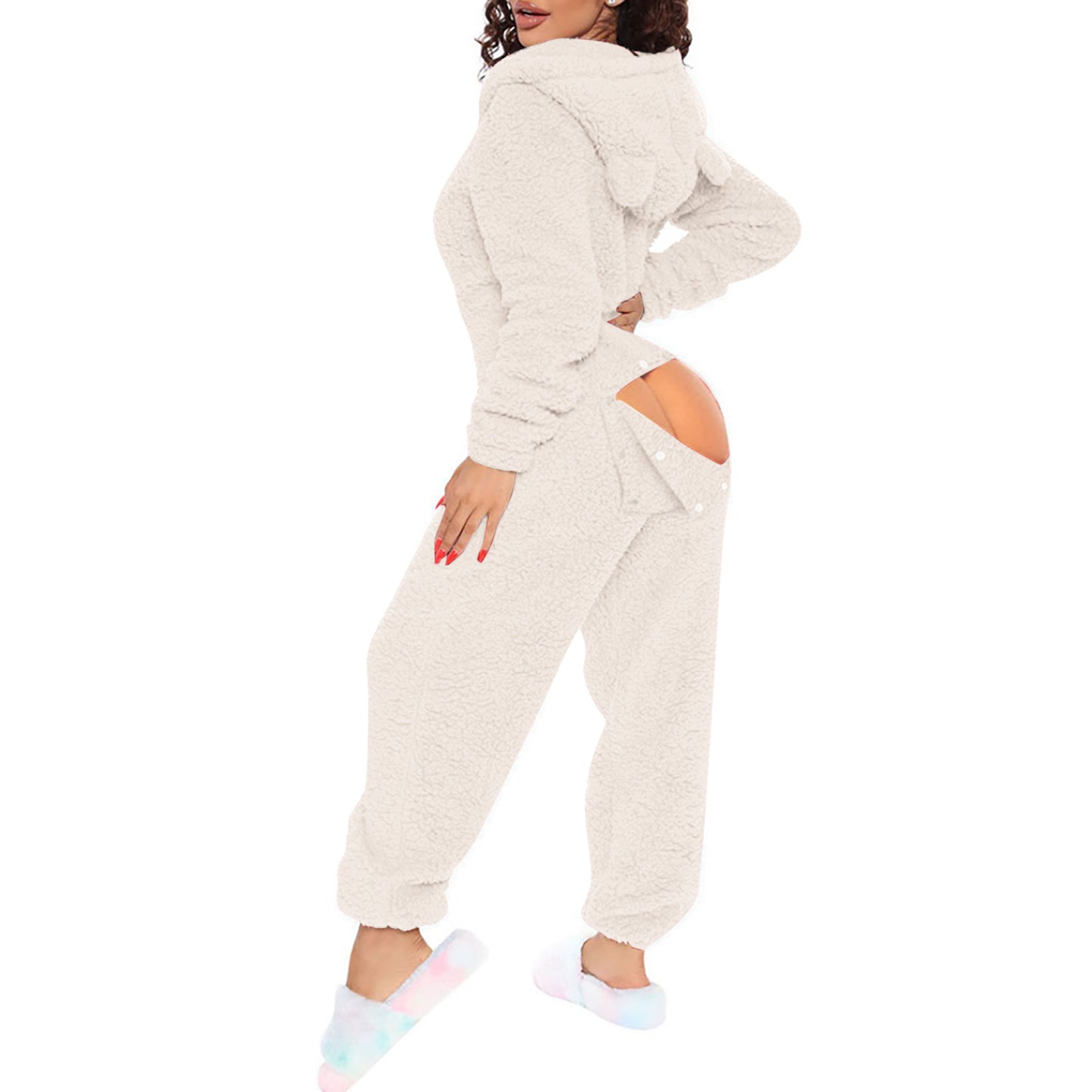Women's One-piece Sexy Opening Long-sleeved Hooded Cute Jumpsuits