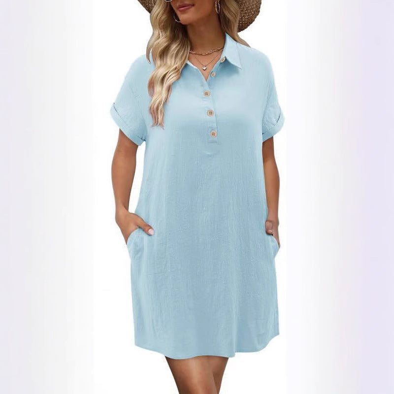 Women's Summer Casual Short-sleeved Button Beach Dress Dresses