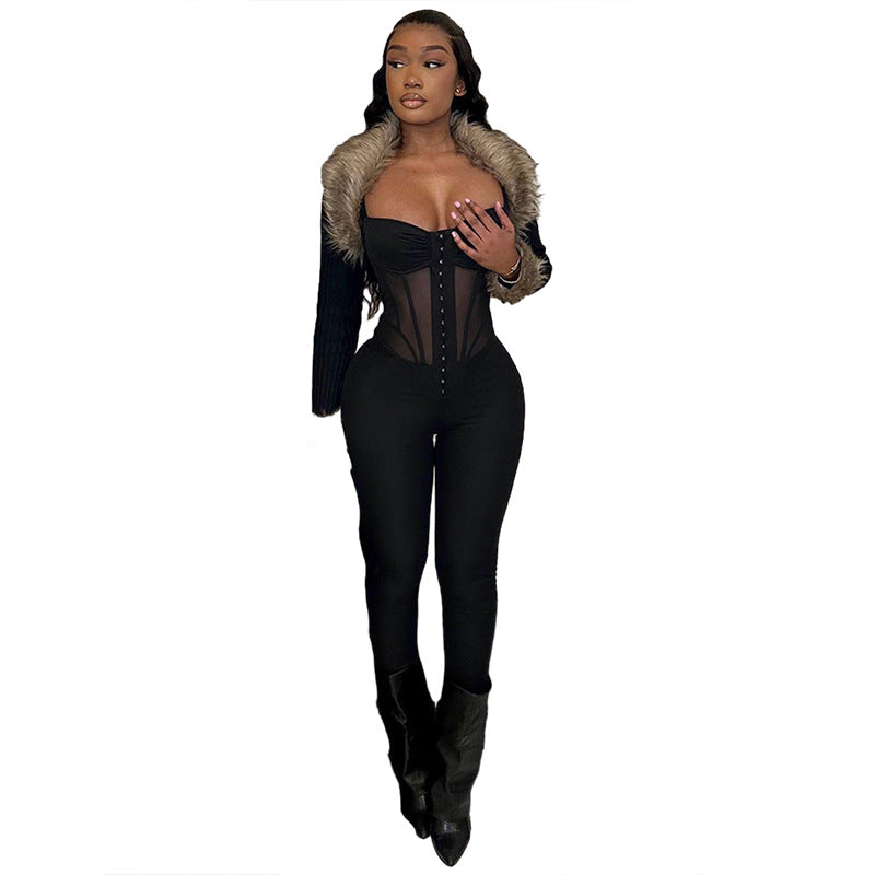 Women's Spring Fashion Suspenders Sexy Low-cut Figure Jumpsuits